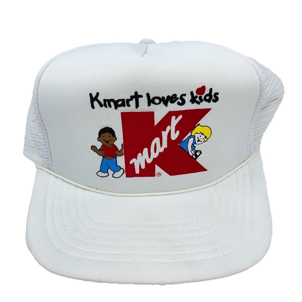 Vintage K Mart Hat Cap Snap Back Trucker White Mesh Kids Y2K 90s High Dome Adult